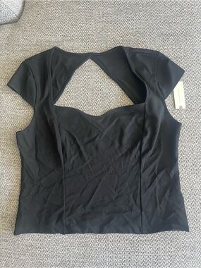 Anthropologie Black Cap-Sleeve Top with Back Cutout